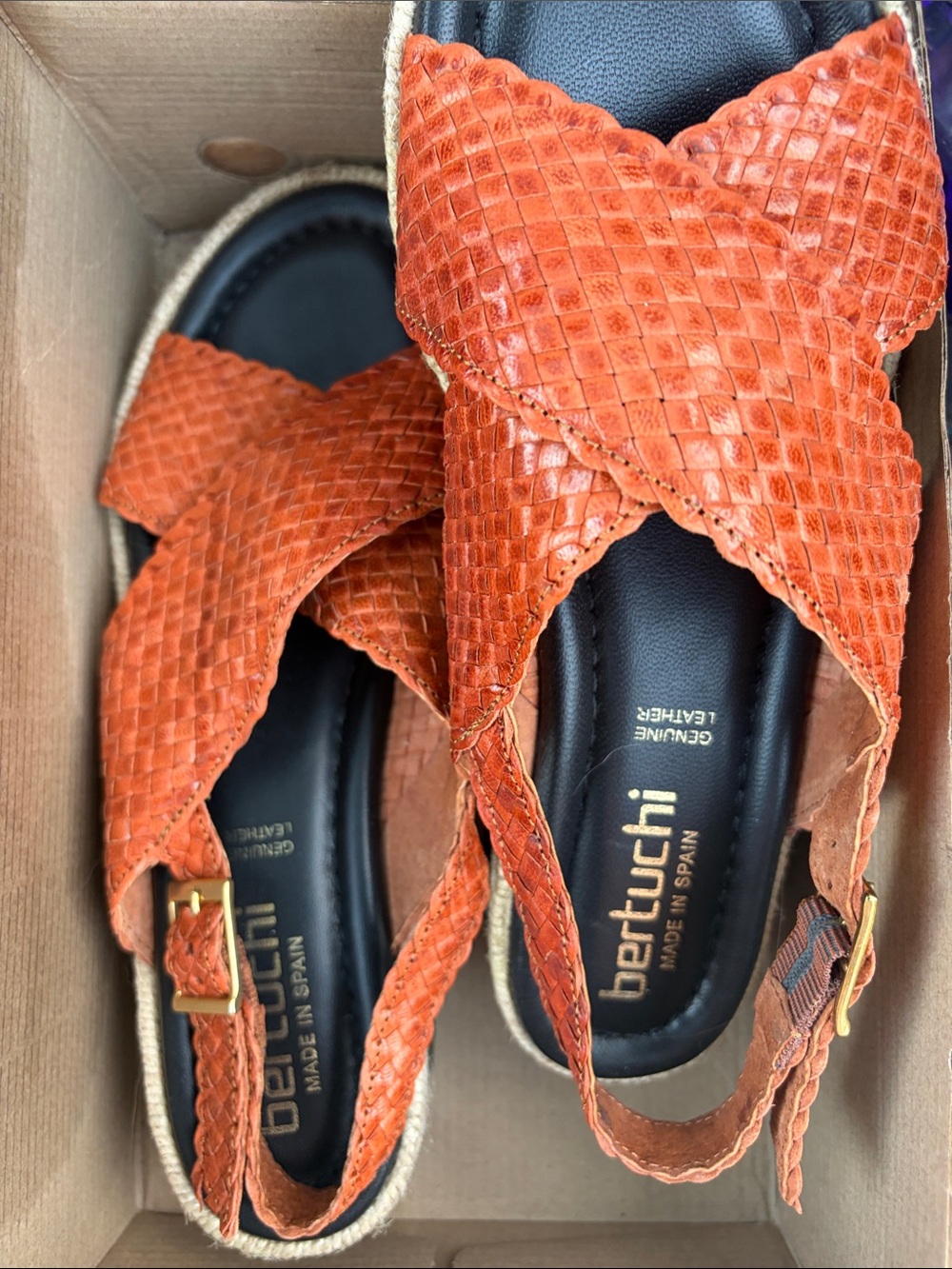 Bertuchi Women’s Orange Woven Leather Slingback Sandals size 40 made in Italy